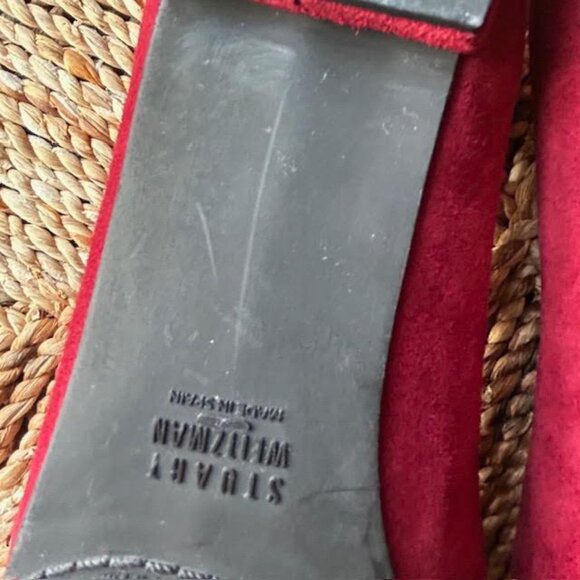 Stuart Weitzman Womens Loafers Lys Scarlet Red Flats Fleur De Lis Suede - Picture 7 of 9